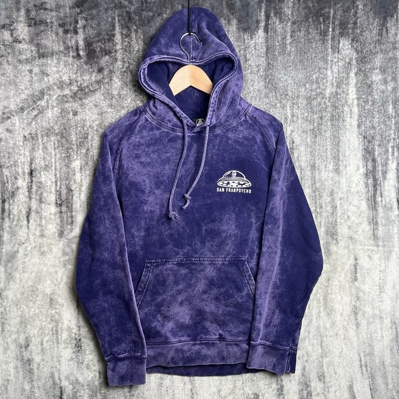San Franpsycho Mens M Hoodie Sweatshirt Faded Purple Front Back Logo Alien UFO - Picture 2 of 8